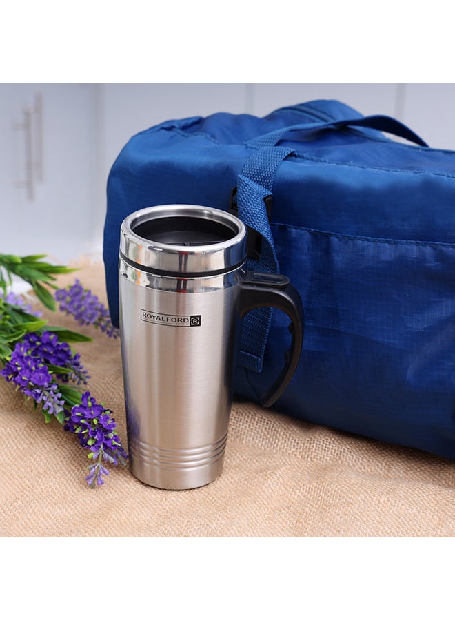 Royalford Travel Mug With Double Wall Stainless Steel Portable & Leak Proof Silver 470ml - Image 5