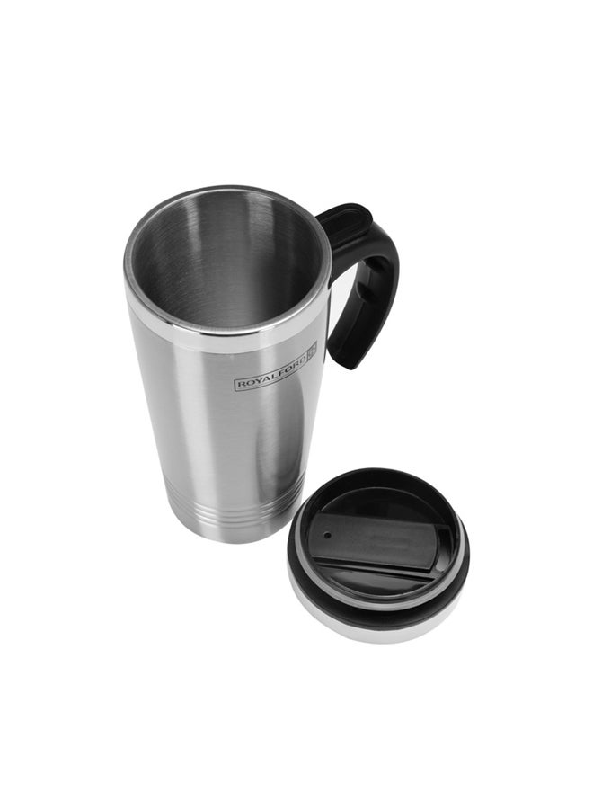 Royalford Travel Mug With Double Wall Stainless Steel Portable & Leak Proof Silver 470ml - Image 2