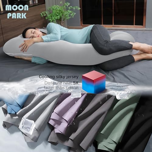 MOON PARK Pregnancy Pillows for Sleeping - U Shaped Full Body Maternity Pillow with Removable Cover - Support for Back, Legs, Belly, HIPS - 57 Inch - Light Grey - Cooling Cover - Image 3