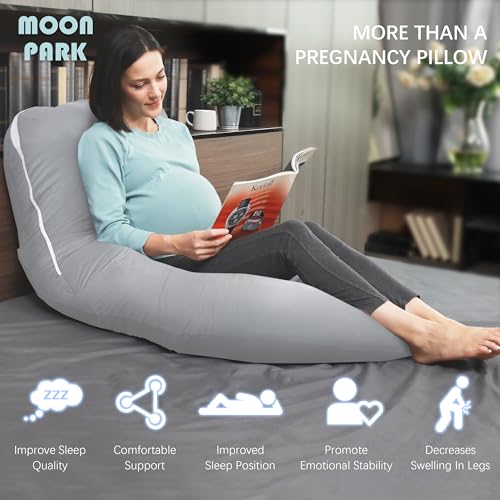MOON PARK Pregnancy Pillows for Sleeping - U Shaped Full Body Maternity Pillow with Removable Cover - Support for Back, Legs, Belly, HIPS - 57 Inch - Light Grey - Cooling Cover - Image 4