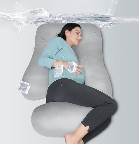 MOON PARK Pregnancy Pillows for Sleeping - U Shaped Full Body Maternity Pillow with Removable Cover - Support for Back, Legs, Belly, HIPS - 57 Inch - Light Grey - Cooling Cover - Image 1