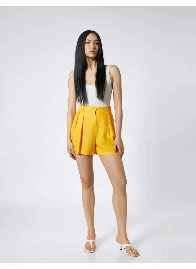 كوتون Linen Blend Shorts Loose Cut Pleated