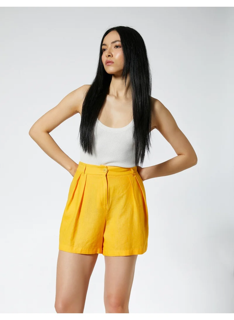 كوتون Linen Blend Shorts Loose Cut Pleated