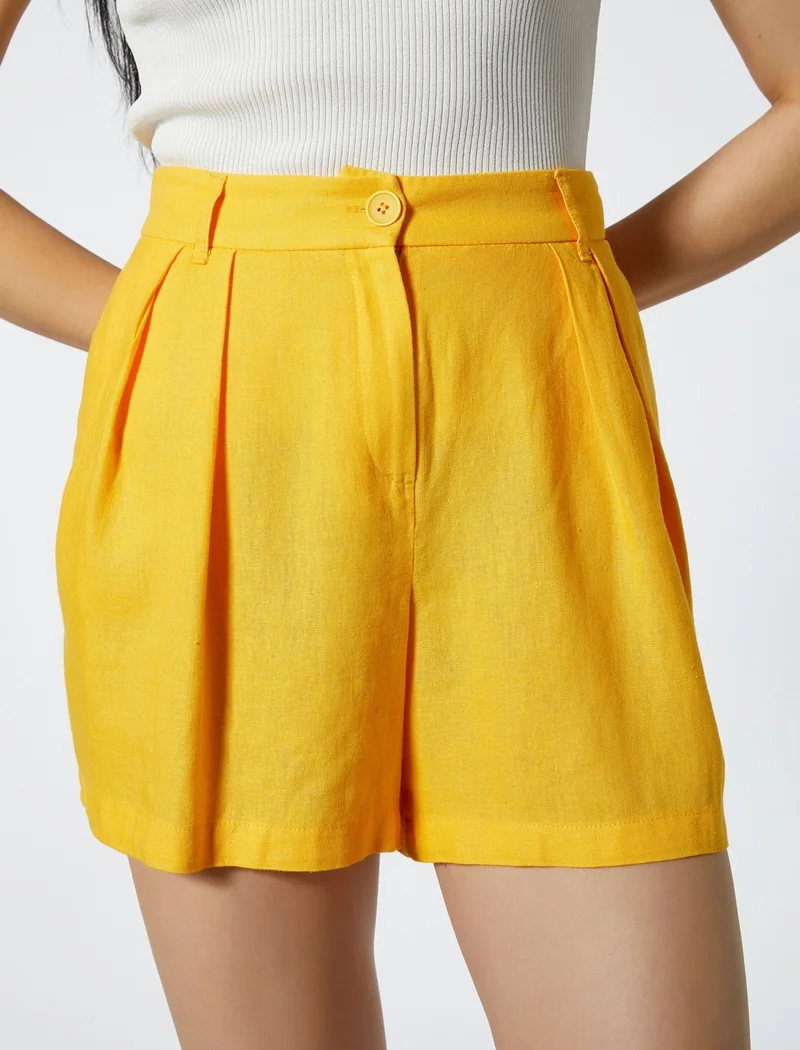 KOTON Linen Blend Shorts Loose Cut Pleated