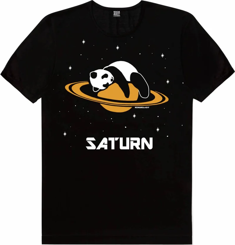 Rock&Roll Saturn Panda Black Short Sleeve Women's T-Shirt