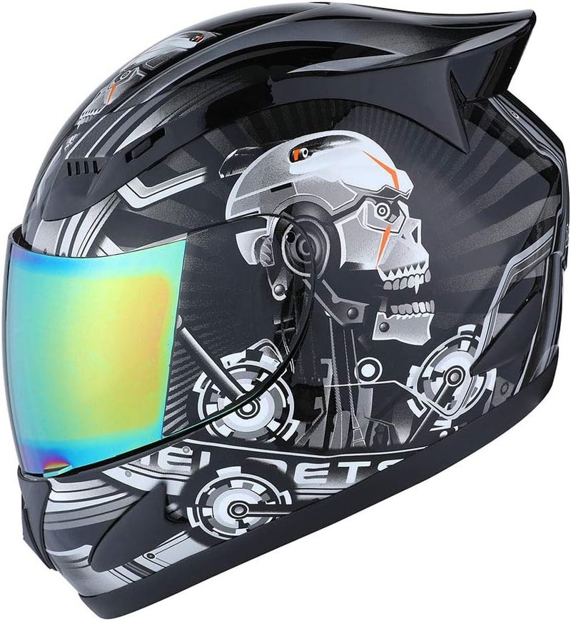 1Storm Motorcycle Bike Full Face Helmet Mechanic Skull - HJDJ11 - Image 1
