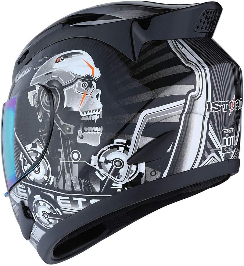 1Storm Motorcycle Bike Full Face Helmet Mechanic Skull - HJDJ11 - Image 5