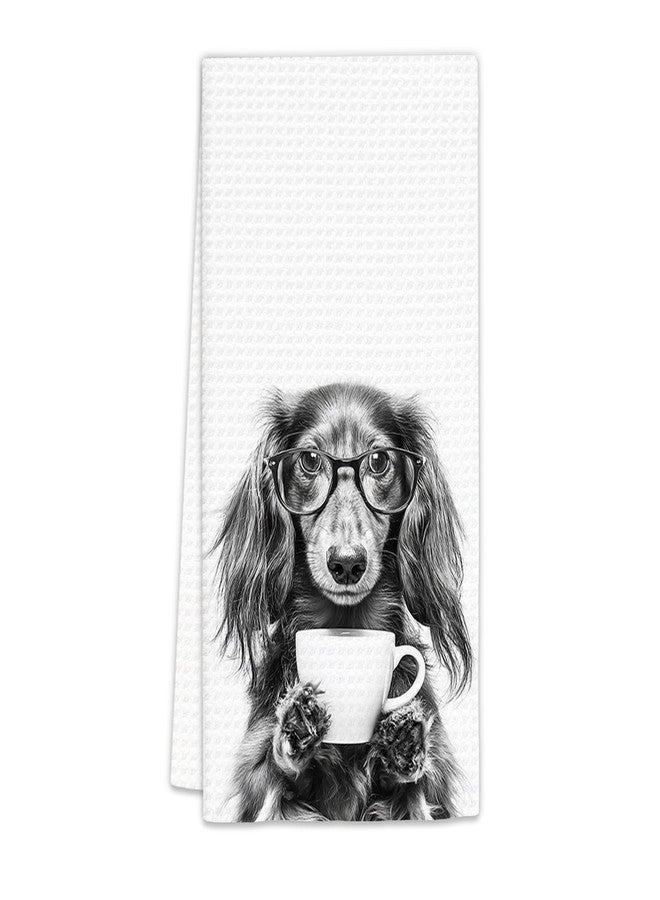 FIicy Long Haired Dachshund Gifts Coffee Kitchen Towels, Gifts for Dog Coffee Lovers Decorative Hand Tea Towel for Kitchen Home Bar, Funny Long Haired Dachshund Dog Owners CoffeeBar Decor(16x24In) - Image 1