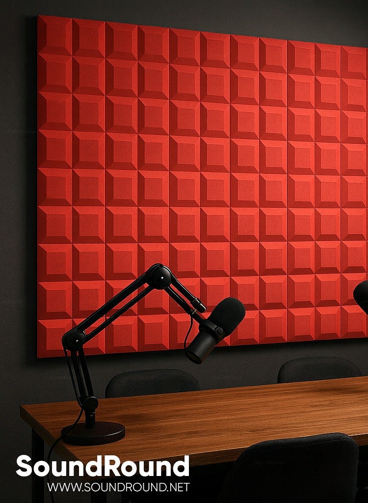 ساوند راوند ألواح الفوم الصوتي SoundRound مقاس 12×12×1 بوصة – عزل صوت احترافي بتصميم 9Block – للتحكم في الصدى ومعالجة السينما المنزلية – ألواح عالية الكثافة – 12 قطعة  - احمر مرجاني - Image 2