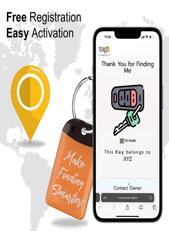 tag8 Smart Key Tag with Scan QR to Return Service | Global Track and Trace Key Finder for Home Keys, Car Keys, Office Keys and More - Pack of 1 - Image 5