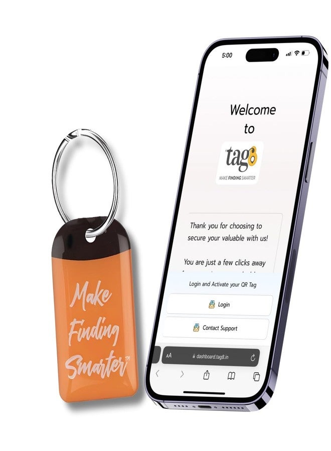 tag8 Smart Key Tag with Scan QR to Return Service | Global Track and Trace Key Finder for Home Keys, Car Keys, Office Keys and More - Pack of 1 - Image 1