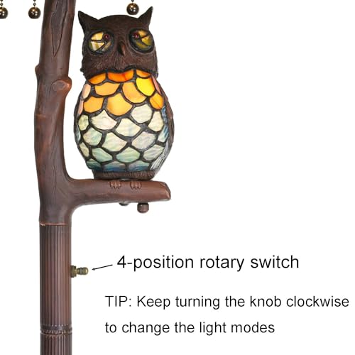 Bieye L10766 Grapes Tiffany Style Stained Glass Double-Lit Floor Lamp with Owl Night Light, 18" Wx65 H - Image 4