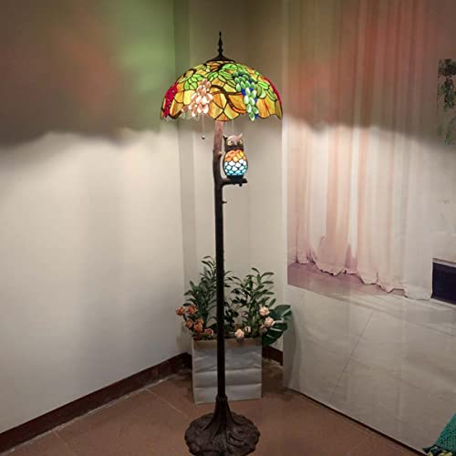 Bieye L10766 Grapes Tiffany Style Stained Glass Double-Lit Floor Lamp with Owl Night Light, 18" Wx65 H - Image 2