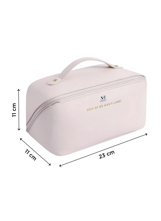NFI essentials NFI essentials Cosmetic Travel Organizer Bag, Women's Makeup Pouch Toiletry Bag Portable Leather Wide Opening Cosmetics Bag with Handle and Divider  - Image 2