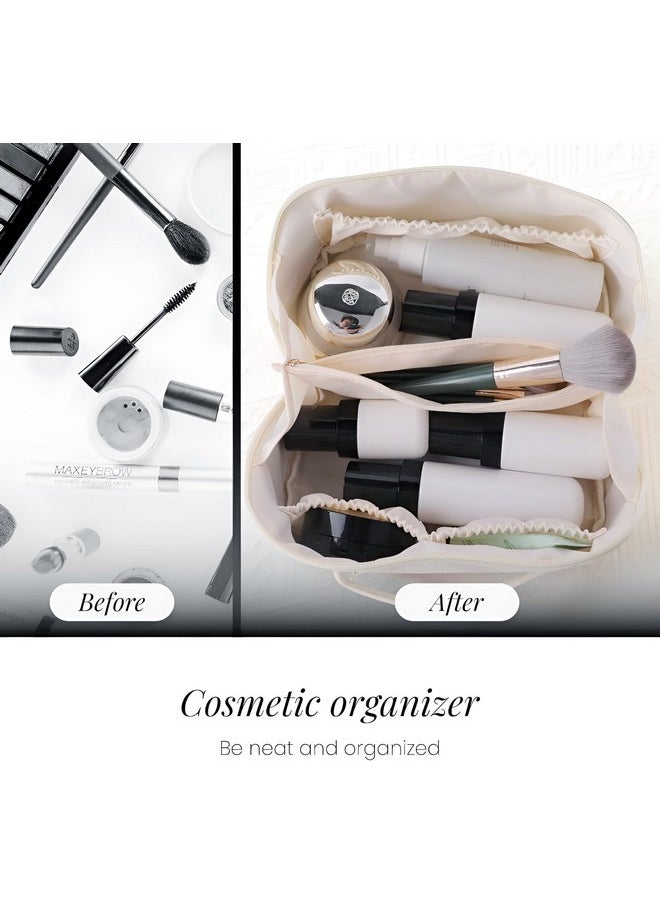 NFI essentials NFI essentials Cosmetic Travel Organizer Bag, Women's Makeup Pouch Toiletry Bag Portable Leather Wide Opening Cosmetics Bag with Handle and Divider  - Image 3