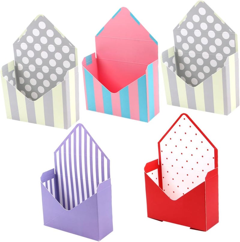 Ipetboom Envelope Flower Box Set 5pcs with Floral and Stripe Paper Packing Boxes for Bouquet Wrapping, Decorative Packaging for Florists and Special Occasions - Image 1