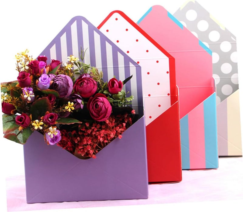 Ipetboom Envelope Flower Box Set 5pcs with Floral and Stripe Paper Packing Boxes for Bouquet Wrapping, Decorative Packaging for Florists and Special Occasions - Image 4