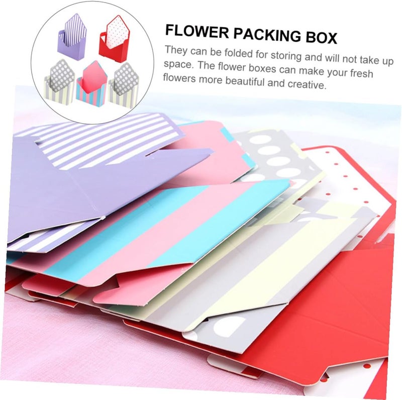 Ipetboom Envelope Flower Box Set 5pcs with Floral and Stripe Paper Packing Boxes for Bouquet Wrapping, Decorative Packaging for Florists and Special Occasions - Image 3