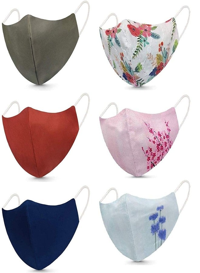 HEYOL Pure Cotton Face Mask for Women/ Men, Printed Mask/Plain Face Mask, 3 Layers Skin Friendly Washable Fabric, Light Weight & Comfortable Mask(Pack Of 6) - Image 2
