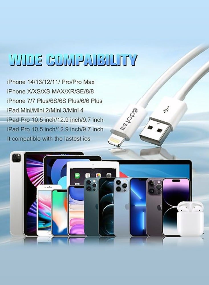 إي دوتس كابل شحن Lightning إلى USB متوافق مع iPhone 14/13/12/11 Pro/11/XS MAX/XR/8/7/6s Plus، iPad Pro/Air/Mini، iPod Touch - Image 2