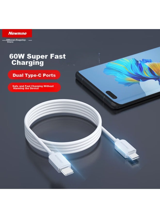 Newmine Type-c Data Cable, Dual-ended Pd60w Fast Charging Cable, Car Charger Cable, Compatible With Iphone 15/ipad Pro, Apple Macbook, Laptops, Huawei, Xiaomi, Android - Image 1