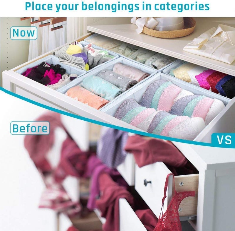 House of Quirk Non-Woven Foldable Cloth Storage Box Closet Dresser Drawer Organizer Cube Basket Bins Containers Divider with Drawers for Underwear, Bras, Socks, Ties, Scarves, Set of 6 (Maroon Motif) - Image 3