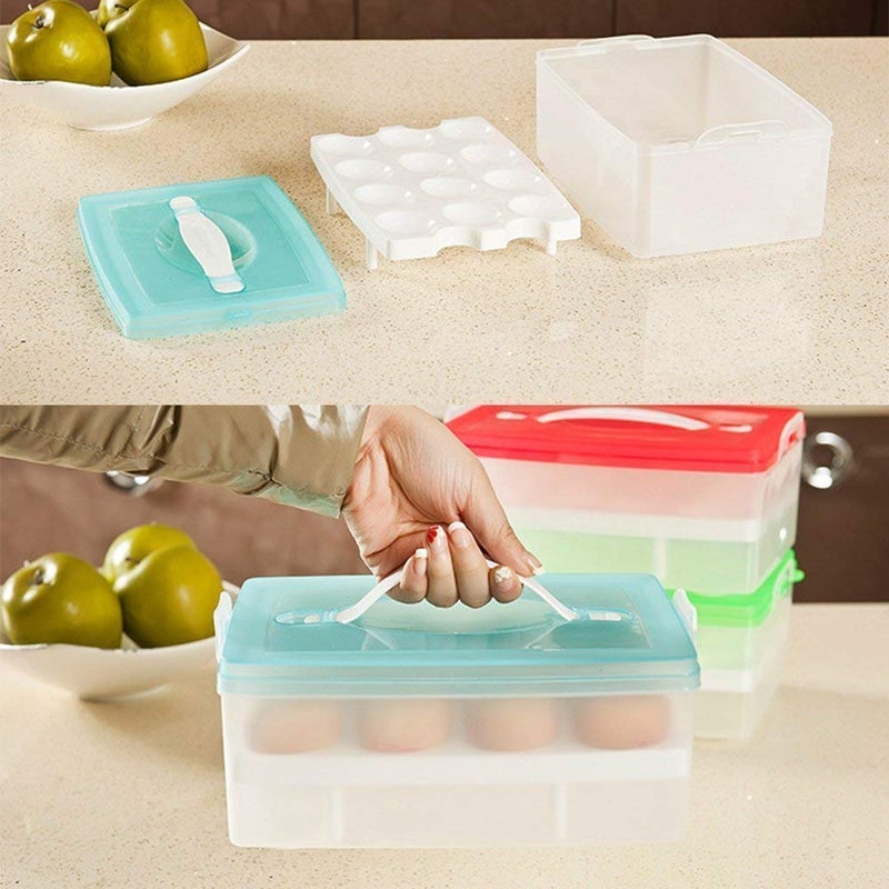 KPS Two Layers Egg Storage Box with Handle Fresh Storage Tray 24 Eggs Double Layer Plastic Refrigerator Egg Container Storage Box Airtight Basket 23 x 159 x 105 cm Multicolour - Image 4