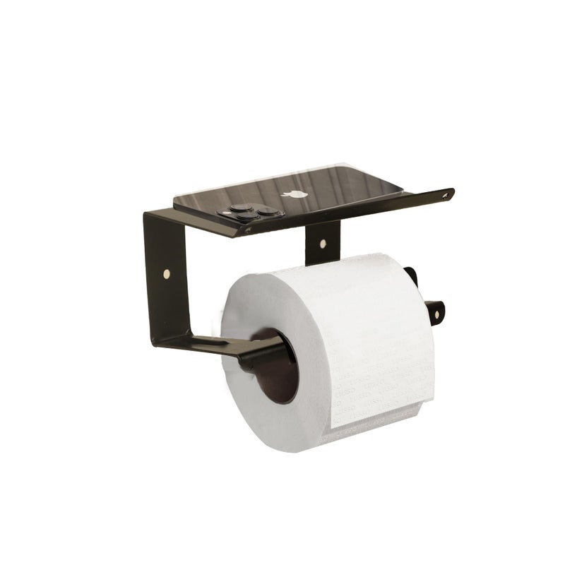 Spillbox Metal Toilet Paper Holder with Mobile Stand, Wall Mounted|Tissue Paper Roll Holder|Toilet Roll Holder for Bathroom Accessories- Black - Image 2