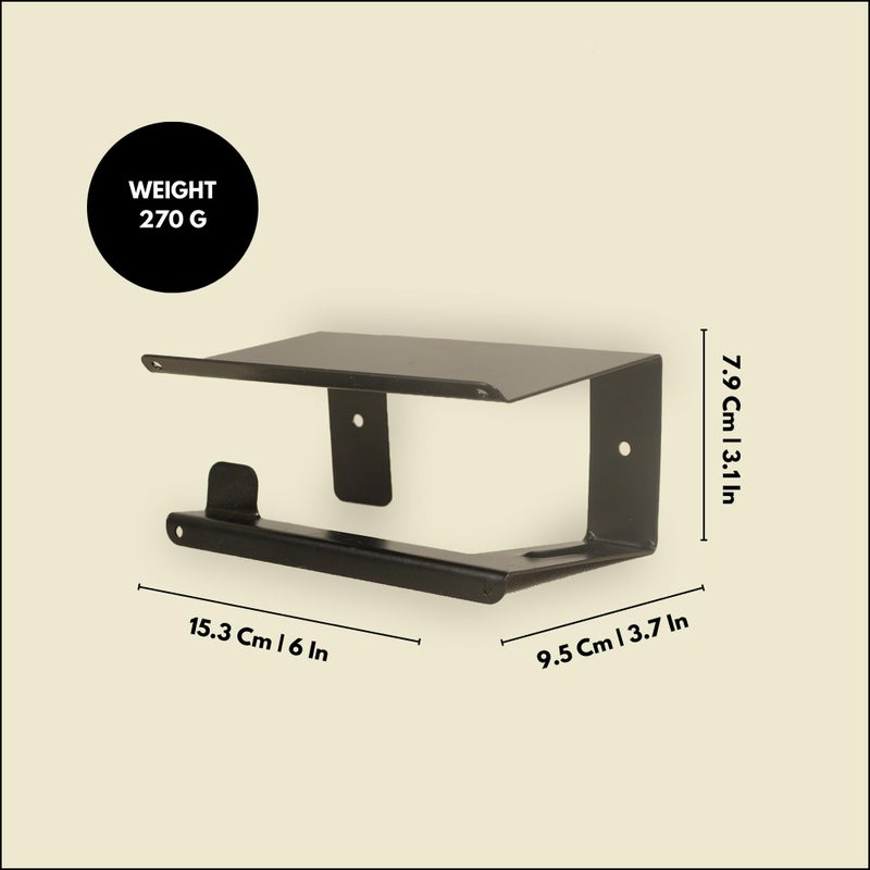 Spillbox Metal Toilet Paper Holder with Mobile Stand, Wall Mounted|Tissue Paper Roll Holder|Toilet Roll Holder for Bathroom Accessories- Black - Image 4