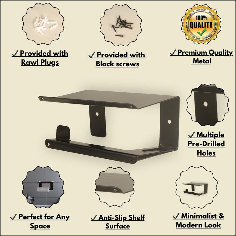 Spillbox Metal Toilet Paper Holder with Mobile Stand, Wall Mounted|Tissue Paper Roll Holder|Toilet Roll Holder for Bathroom Accessories- Black - Image 5