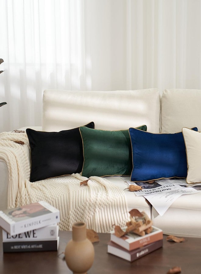 Aeckself Pack of 2 Pure Black Velvet Lumbar Pillow Covers, Modern Luxury Decorative Pillowcase with Gold Trim Edge, Comfortable Soft Solid Cushion Case for Couch Bedroom Living Room 12 x 20 Inch - Image 3