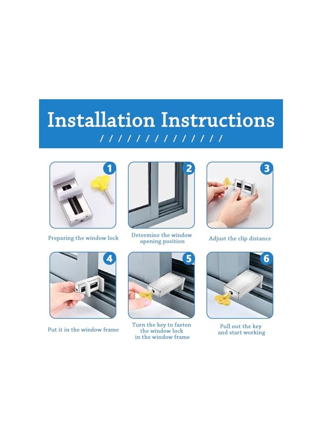 The Bros قفل نافذة، 2 قطعة أقفال أمان للأطفال قابلة للتعديل للانزلاق، قفل باب أمان للأطفال مع مفتاح، سهل التركيب ولا يحتاج إلى أدوات حفر، أقفال أمان للنوافذ للمنزل والمكتب - Image 2