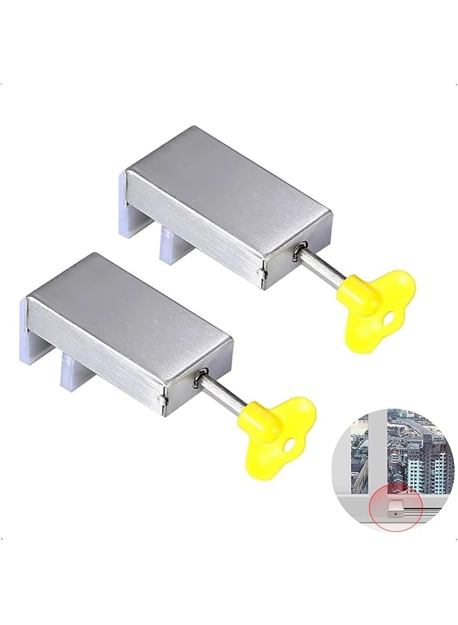 The Bros قفل نافذة، 2 قطعة أقفال أمان للأطفال قابلة للتعديل للانزلاق، قفل باب أمان للأطفال مع مفتاح، سهل التركيب ولا يحتاج إلى أدوات حفر، أقفال أمان للنوافذ للمنزل والمكتب - Image 1