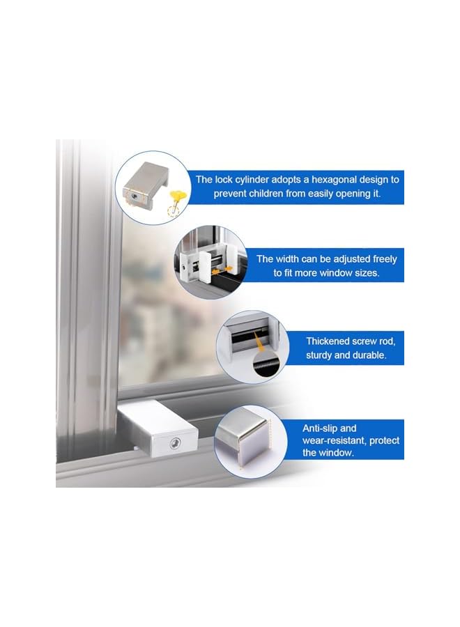 The Bros قفل نافذة، 2 قطعة أقفال أمان للأطفال قابلة للتعديل للانزلاق، قفل باب أمان للأطفال مع مفتاح، سهل التركيب ولا يحتاج إلى أدوات حفر، أقفال أمان للنوافذ للمنزل والمكتب - Image 3