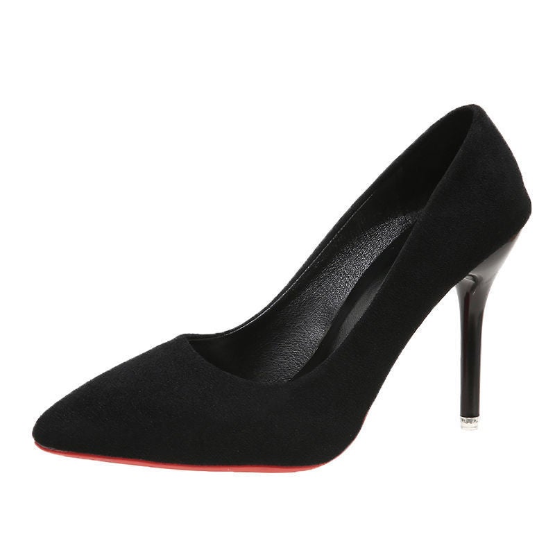 35-45 Yards New Thin Heel Nude Suede Work High Heels Pointed Shallow Mouth Single Shoes Anti-String Pseudo-Mother - Image 1
