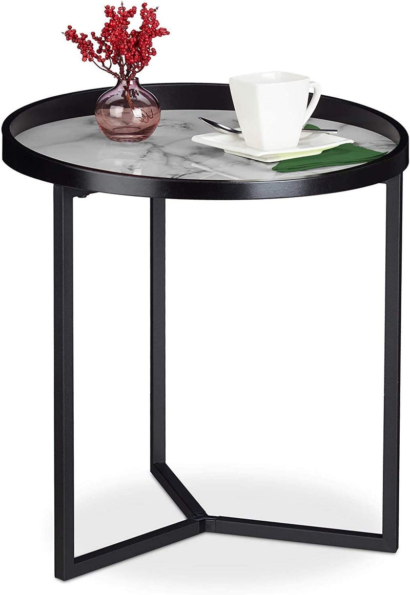 Generic Indian Decor 45994 Coffee Table Retro Design Living Room Plant Stand Round Top H x D 50 x 46 cm BlackWhite Steel Made in India  - Image 1