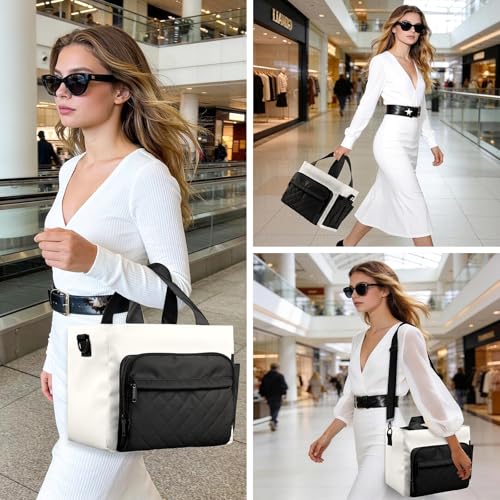 WAKOSAN Women's Insulated Lunch Box Bag - Stylish Tote Design, Leakproof Waterproof Lunch Cooler, Large Lunch Tote Bags for Work Commute & Dates (White-Black) - Image 5