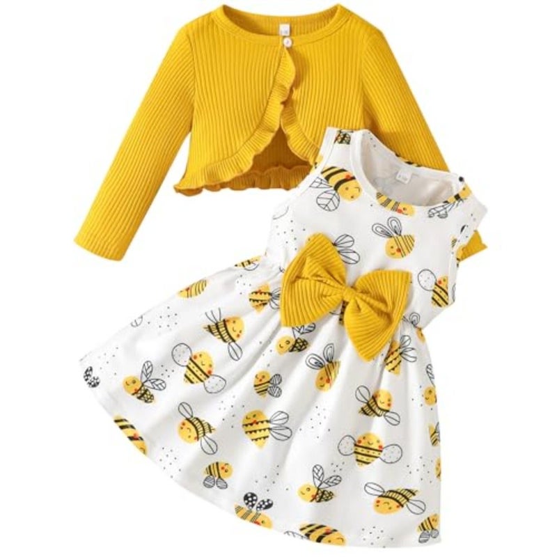 Rosibel Girls Dress and Cotton Cardigan Set for M3T Spring and Autumn Clothing - Image 1