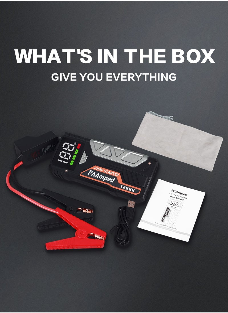 PAAmped - Ultra Start Car Jump Starter for All Passenger Car 12800 mAh Power bank Portable Battery Jumper Pack 12V Emergency Light - Image 1