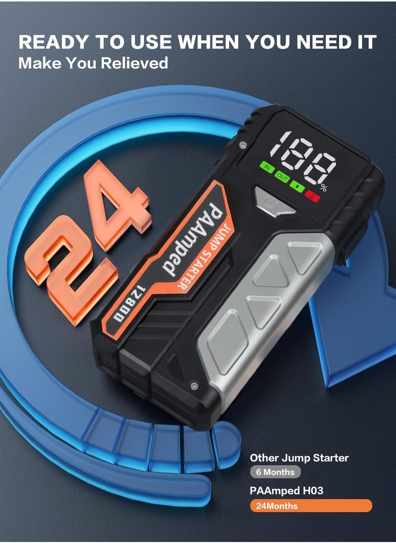 PAAmped - Ultra Start Car Jump Starter for All Passenger Car 12800 mAh Power bank Portable Battery Jumper Pack 12V Emergency Light - Image 1