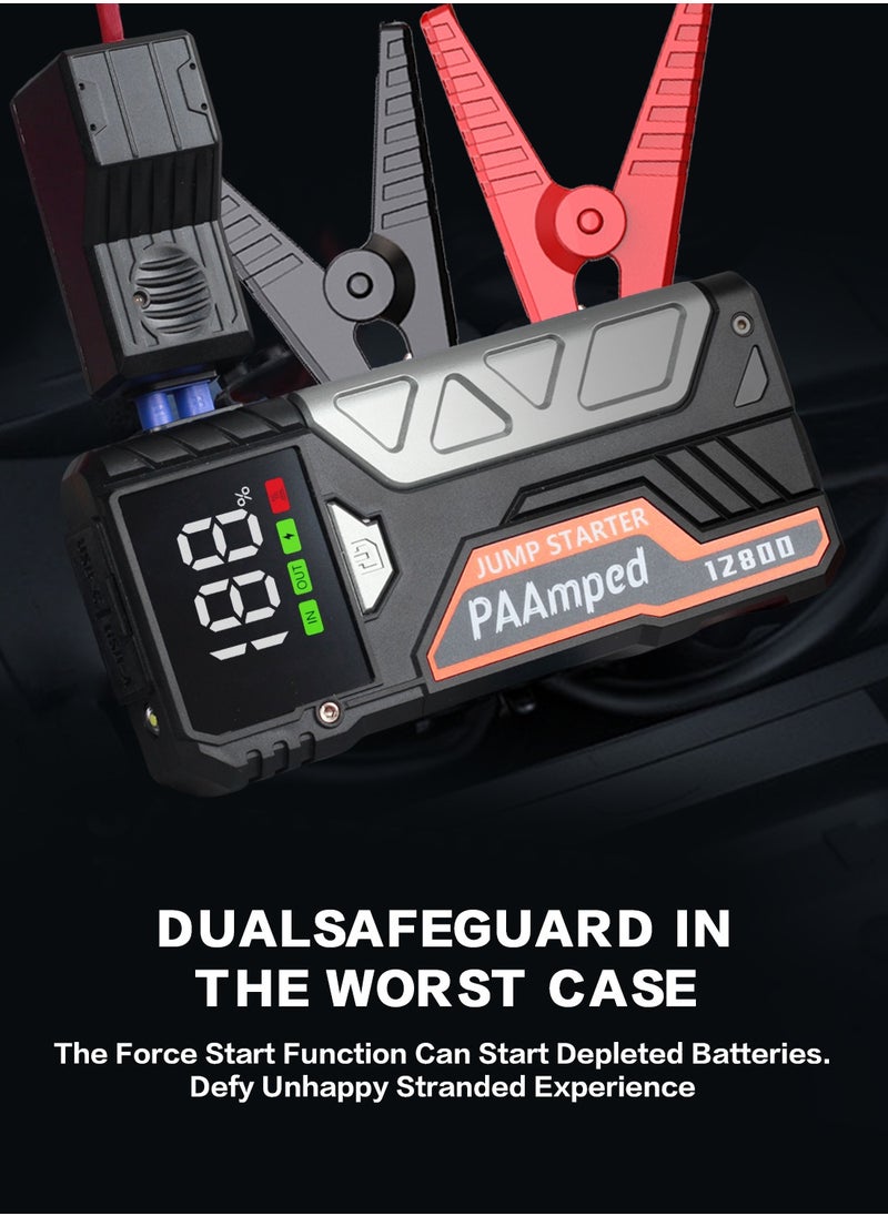 PAAmped - Ultra Start Car Jump Starter for All Passenger Car 12800 mAh Power bank Portable Battery Jumper Pack 12V Emergency Light - Image 1