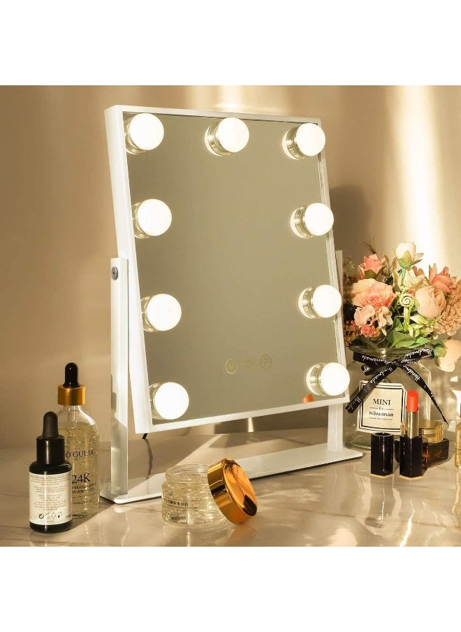 Arabest Vanity Mirror with Lights Lighted Makeup Mirror with 9 LED Bulbs Plug in Light Up Makeup Mirror with Lights 360 Rotation with 10x Magnifying Mirror Tabletop  - Image 1