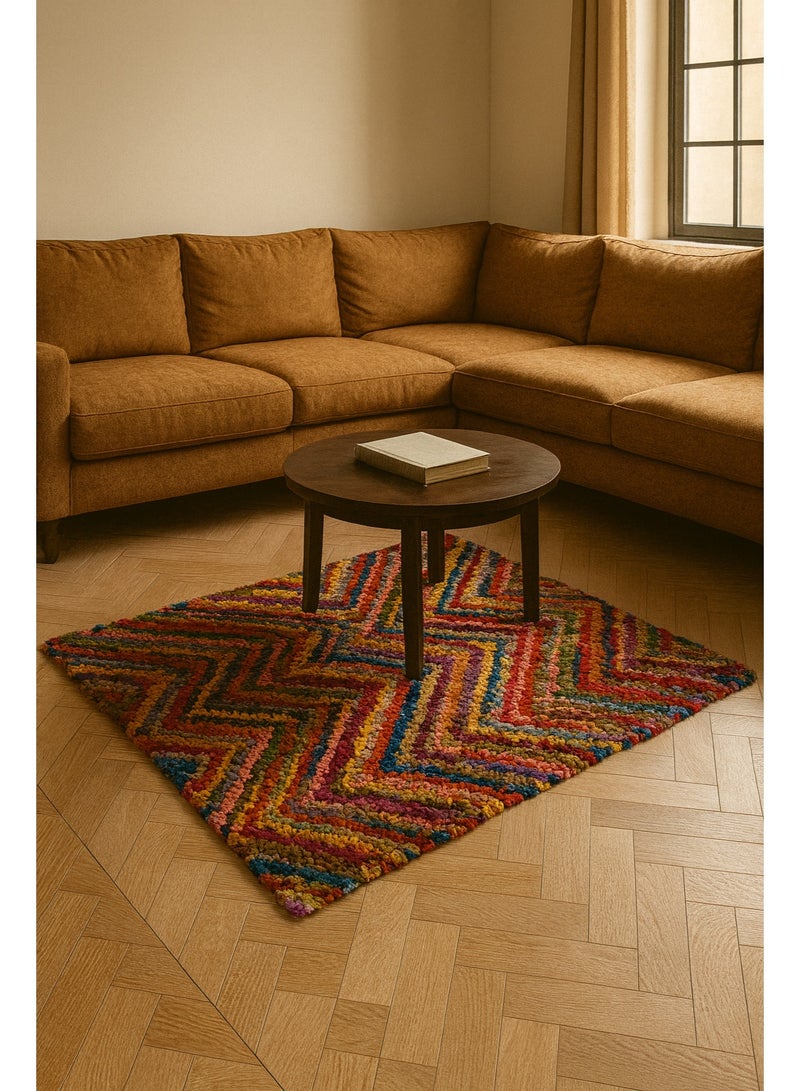 سجادة هندية يدوية بتقنية التافت – مزيج القطن متعدد الألوان - Image 1
