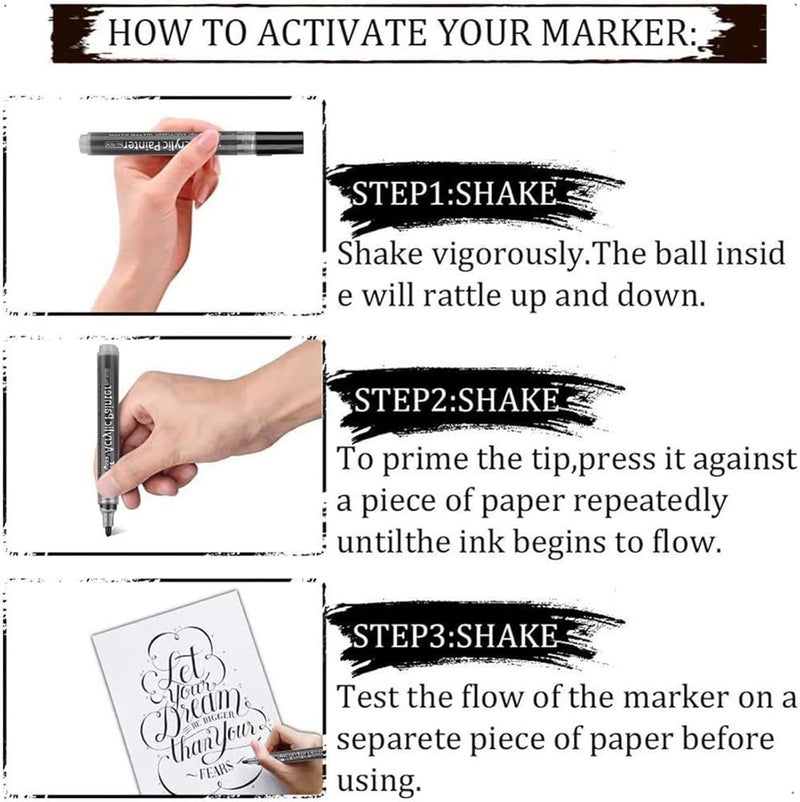 X spring Black White Paint Pens, 6 Pack Acrylic Black White Permanent Markers, Acrylic Paint Pens For Rock Painting, Wood, Metal, Stone, Ceramic, Glass, Graffiti, Paper, Drawing - Image 4