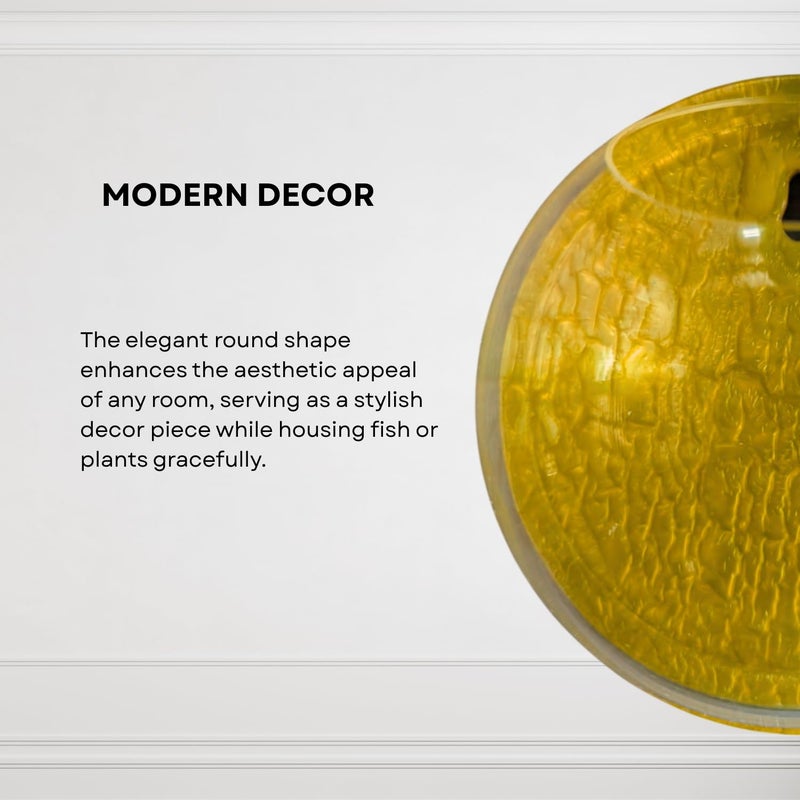 7pets Wall Mount 6-inch Yellow Round Shape Fish Bowl – Without Stand | Modern Aquarium for Home, Office & Café Décor | Compact and Space Saving Design | Elegant Fish Tank & Plant Terrarium - Image 4