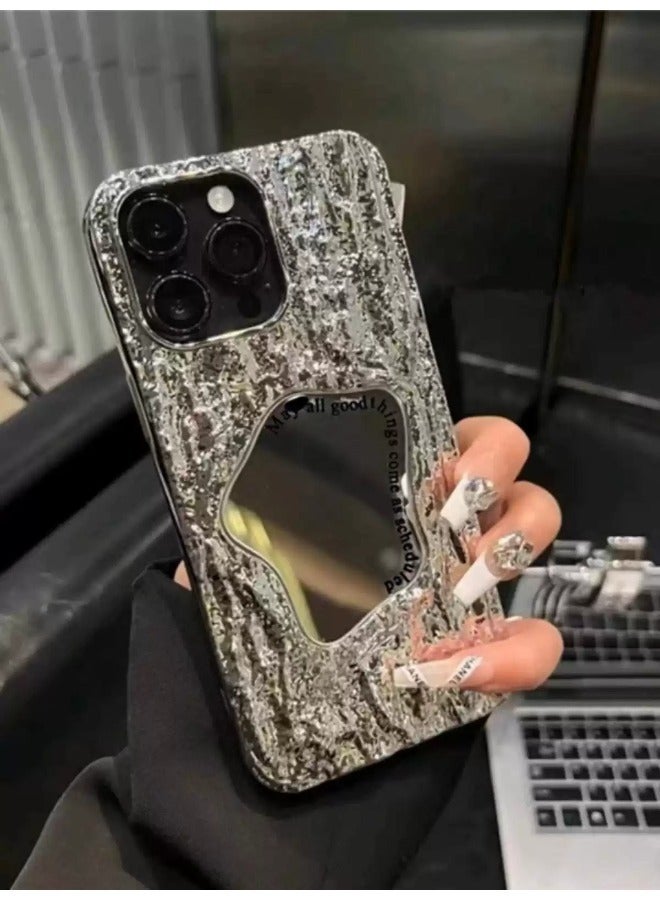 ShebSheb Rock Texture Phone Case for iPhone 16 Pro with Makeup Mirror - Image 3