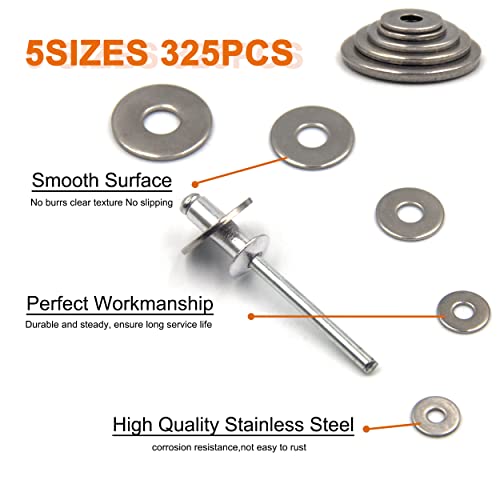 ISPINNER 325pcs Backup Rivet Washers Assortment Kit, Stainless Steel Washers for Blind Pop Rivets Diameter 3/32" 1/8" 5/32" 3/16" 1/4"(Silver) - Image 3