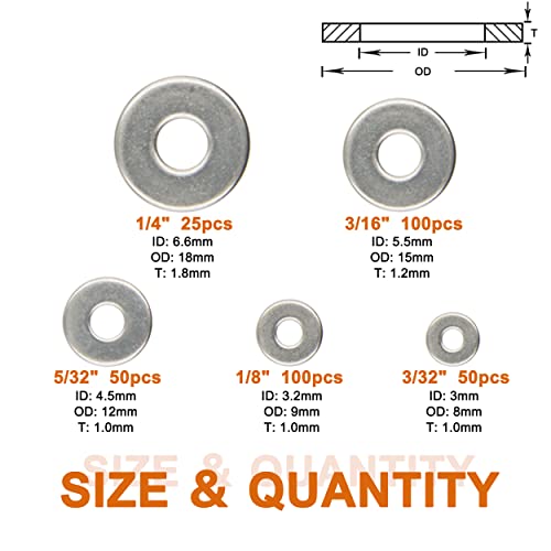 ISPINNER 325pcs Backup Rivet Washers Assortment Kit, Stainless Steel Washers for Blind Pop Rivets Diameter 3/32" 1/8" 5/32" 3/16" 1/4"(Silver) - Image 2