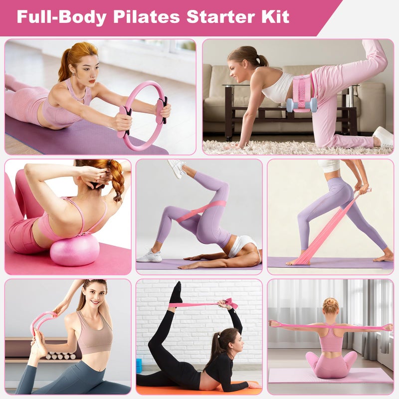 Dilobio Pilates Kit for Home Workouts, Pilates Equipment Ring and Ball Set with Hip Thrust Belt, Pilates Essentials Kit for Women, Home Pilates Workout Starter Kit for Toning & Strength (Pink) - Image 2