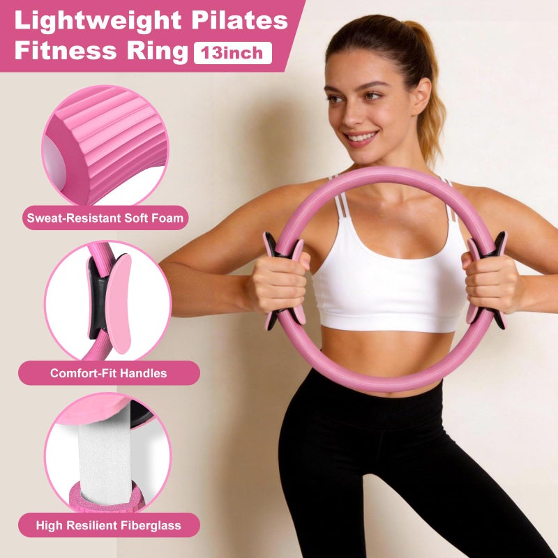 Dilobio Pilates Kit for Home Workouts, Pilates Equipment Ring and Ball Set with Hip Thrust Belt, Pilates Essentials Kit for Women, Home Pilates Workout Starter Kit for Toning & Strength (Pink) - Image 3